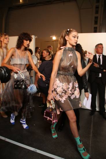 Gigi Hadid backstage on fashion week milan
