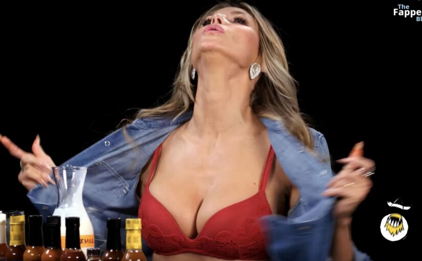 Heidi Klum Strips Down to Her Red Bra on Hot Ones (62 Pics + Video)