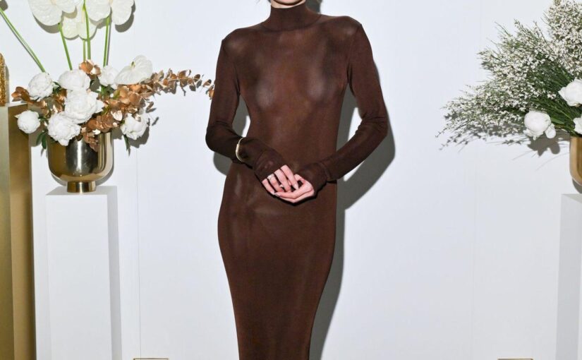 Kelsey Merritt Looks Hot in a Sheer Brown Dress at the Guerlain Opening in NYC (17 Photos)
